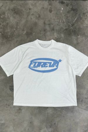 STOP SAVING YOUR OUTFITS T-Shirt – White/Blue Print