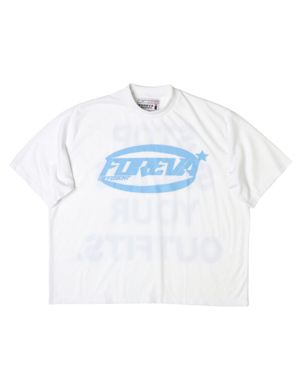 STOP SAVING YOUR OUTFITS T-Shirt – White/Blue Print